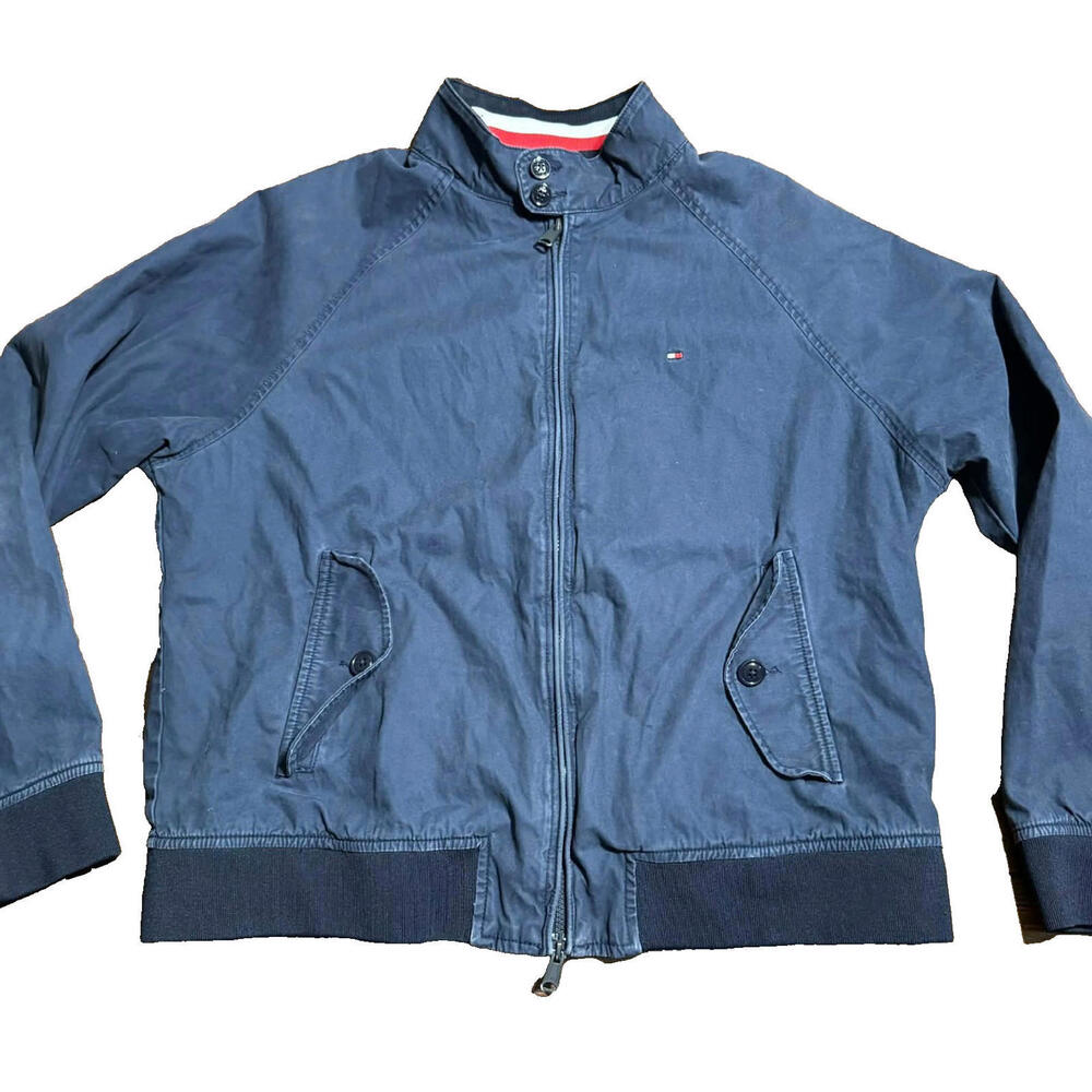 Tommy Hilfiger Men's XL Stand Collar Water Wind Resistant Jacket Navy Harrington